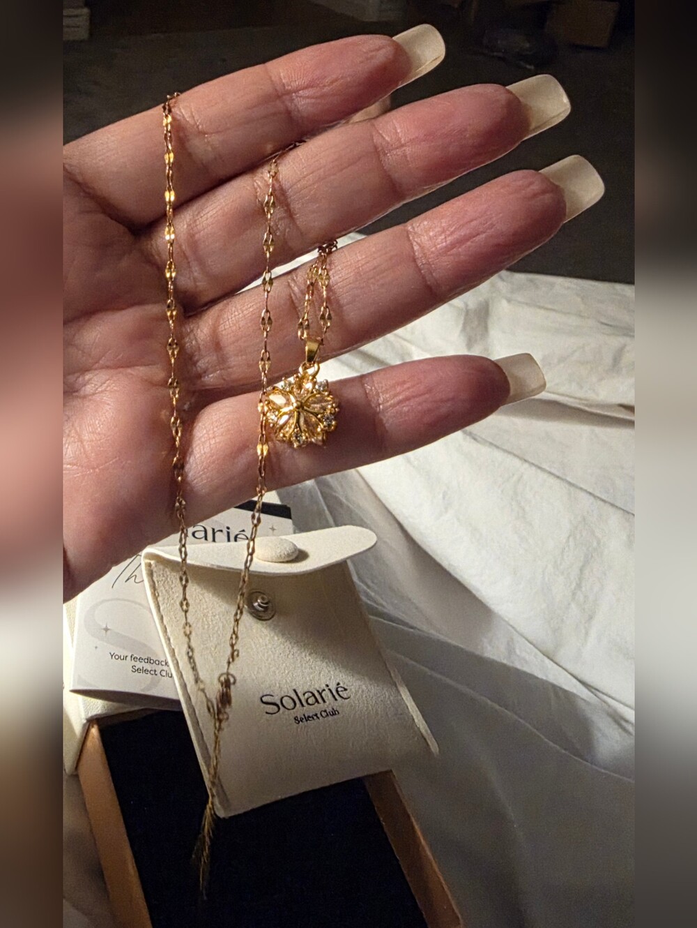 SOLARIE 18k Gold Plate Stainless Steel Rosalie Bloom Necklace NWT